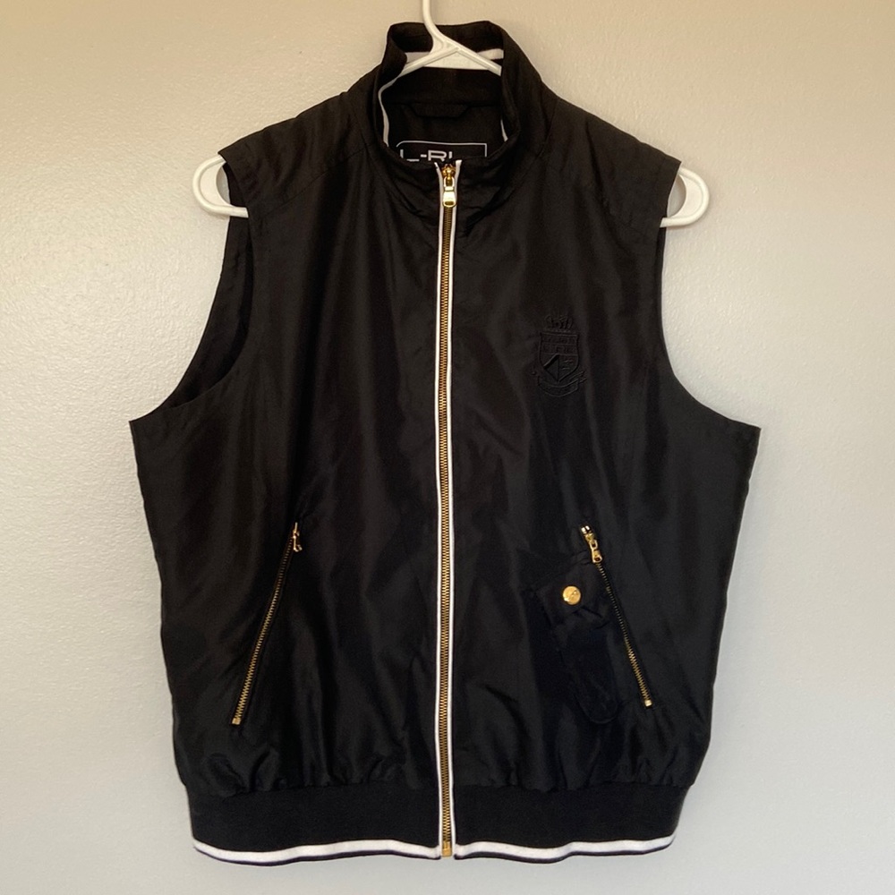 Lauren Ralph Lauren Black Utility Vest Gold Zip Logo Minimal Chic XL Lightweight - Picture 3 of 15
